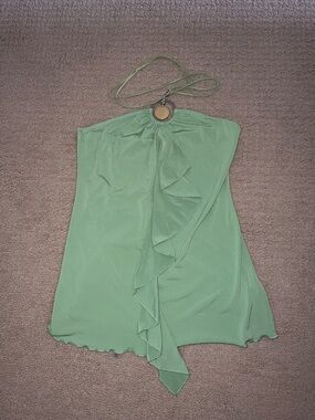 VENUS One-Shoulder Ruffle Dress in Sage Green with Ring Detail